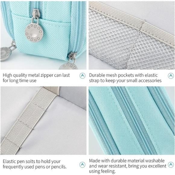 Large Capacity Pencil Case 3 Compartment Pouch Pen Bag Light Blue - Picture 5 of 6